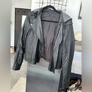 Rock and republic vegan leather jacket with removeable sweatshirt hood